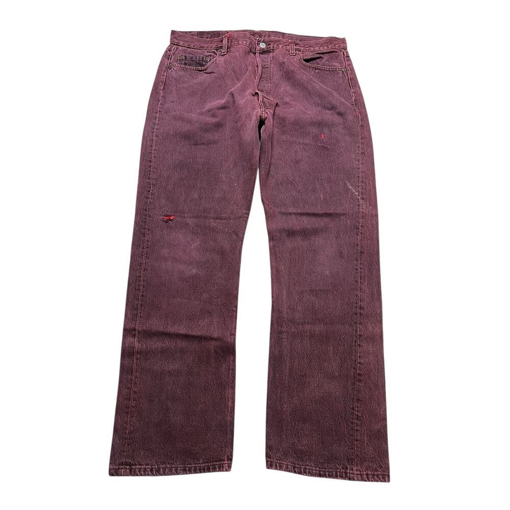 Vintage 80s Levi's 501 Red Overdyed Jeans Distressed Button Fly Men's 38x30 USA